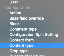 Dropdown select with Configuration: Content Type selected